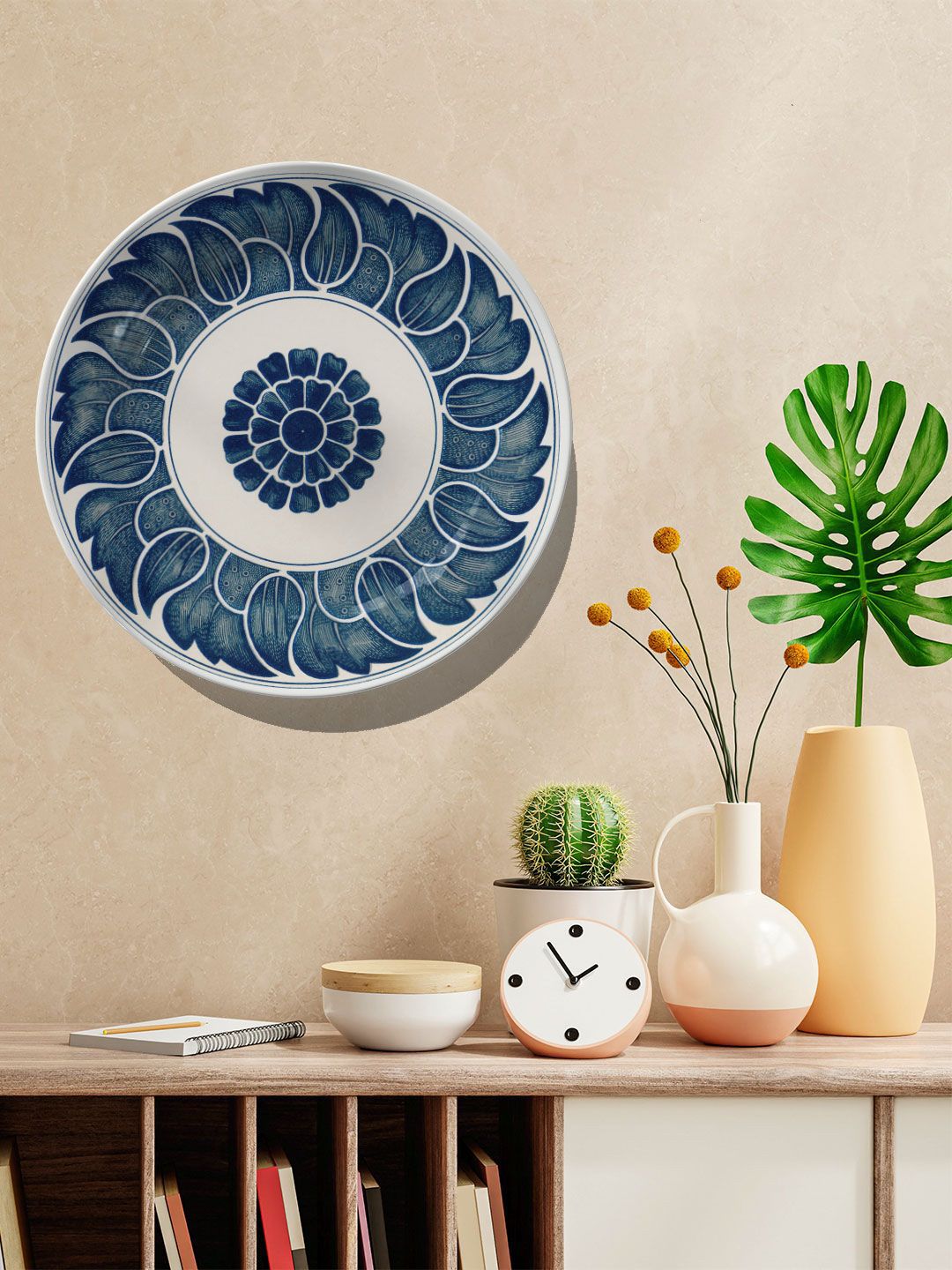 ARTSPACE Blue & White Printed Ceramic Wall Decor Plate Price in India