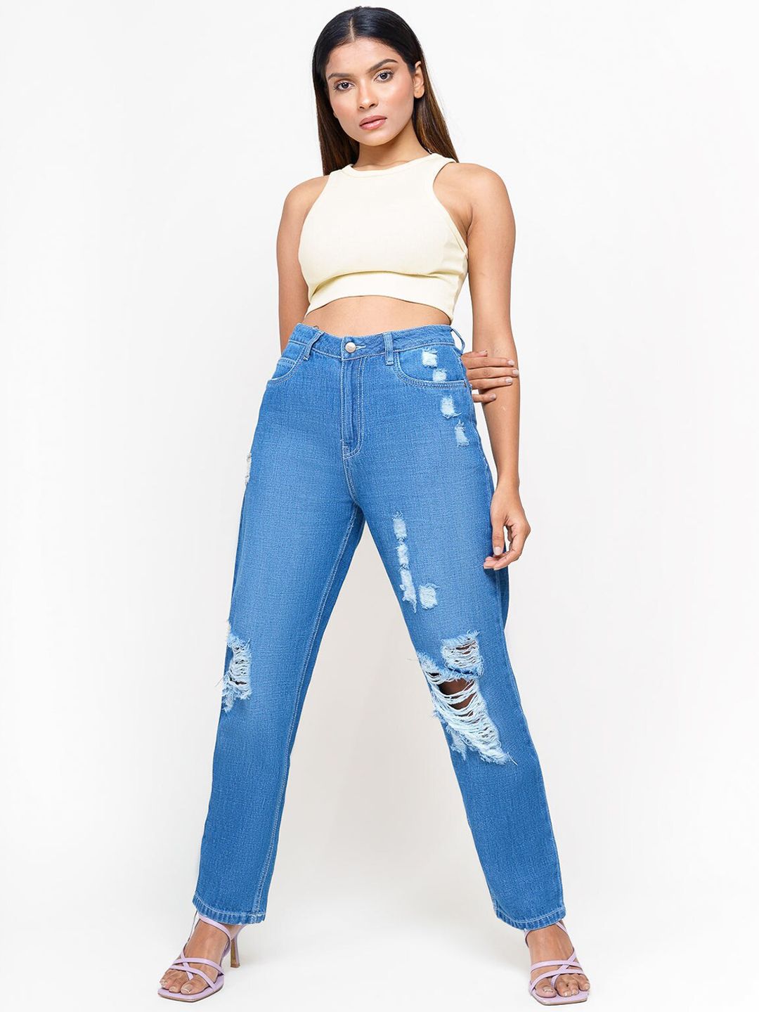 FREAKINS Women Stunning Blue High-Rise Mom Fit Jeans Price in India