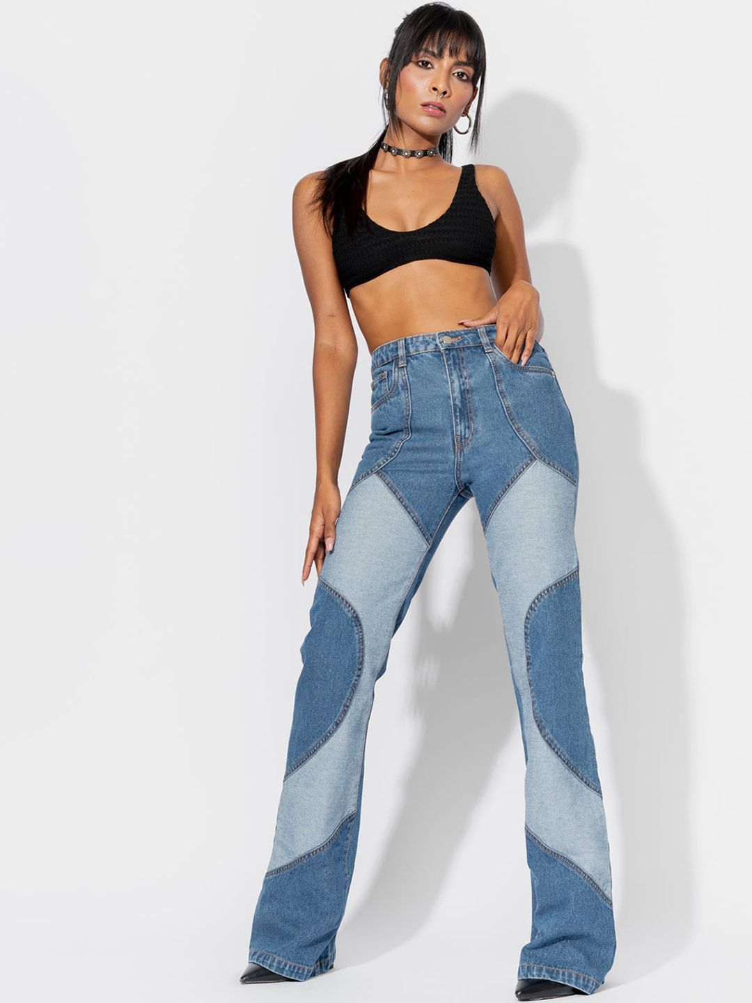 FREAKINS Women Stunning Blue High-Rise Bootcut Fit Cropped Jeans Price in India