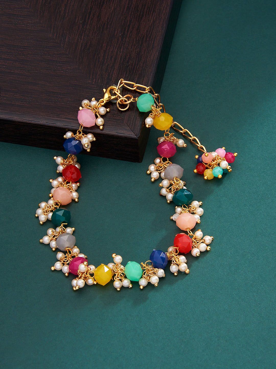 Zaveri Pearls Women Gold-Plated & Pink Wraparound Bracelet Price in India