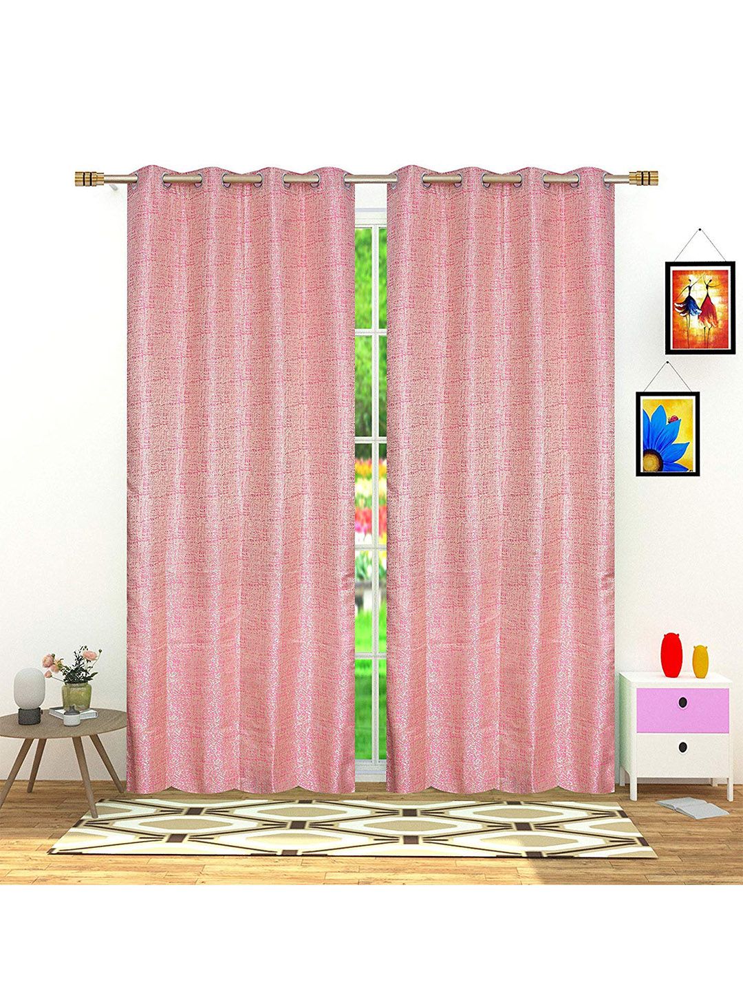 Fresh From Loom Pink & Beige Set of 2 Room Darkening Door Curtain Price in India