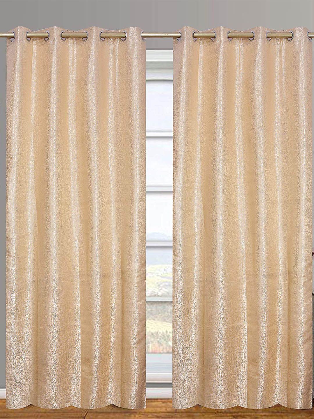 Fresh From Loom Cream-Coloured Set of 2 Room Darkening Window Curtain Price in India