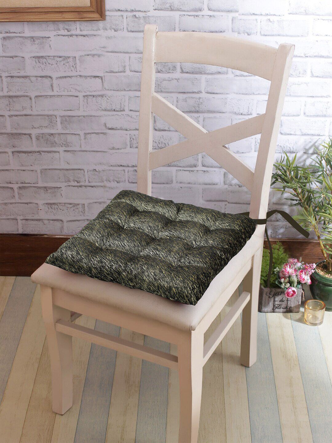 KLOTTHE Set Of 6 Olive Green Solid Chair Pad Cushion Seats Price in India