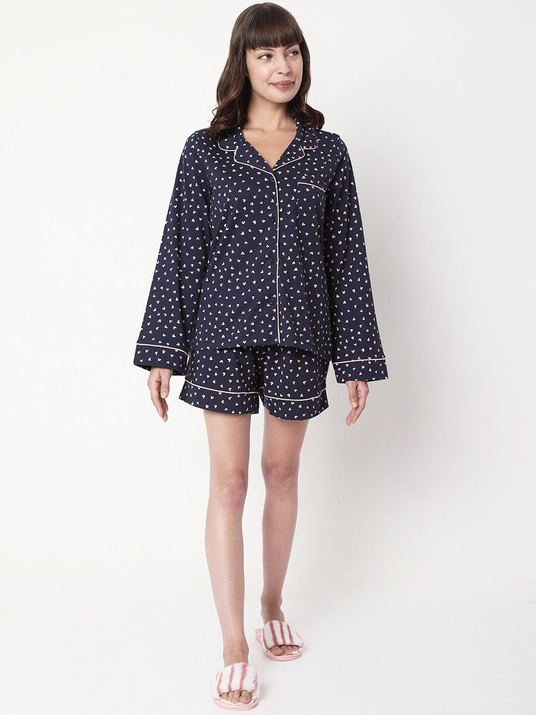 VERO MODA EASE Women Navy Blue & Pink Printed Night suit Price in India