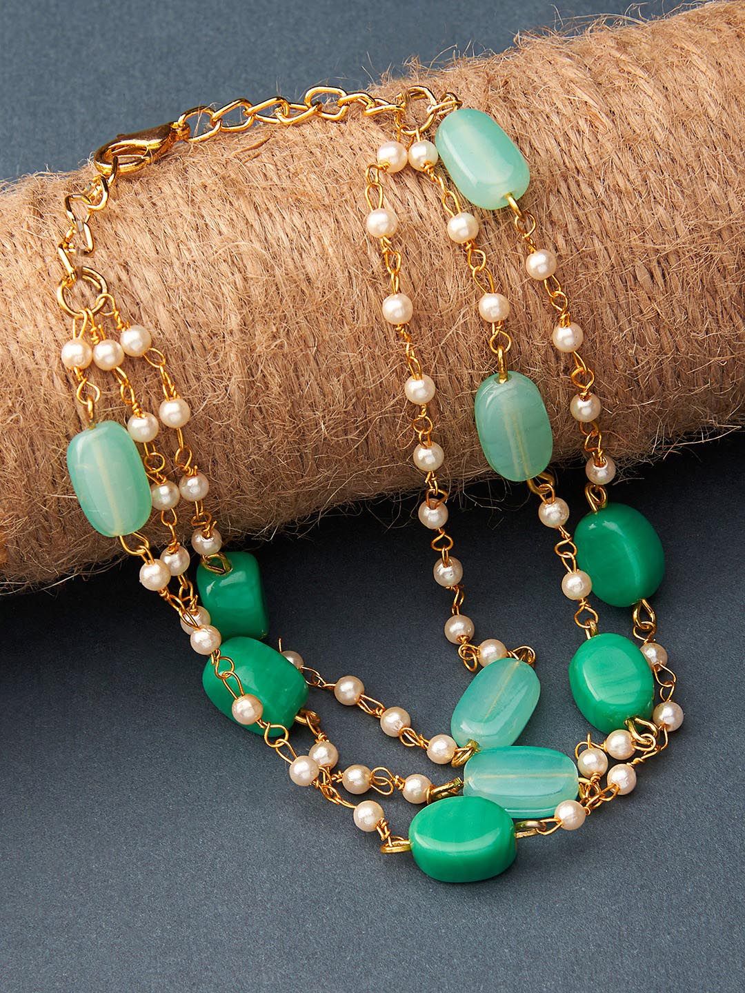 Zaveri Pearls Women Gold-Toned & Green Beaded Multistrand Bracelet Price in India