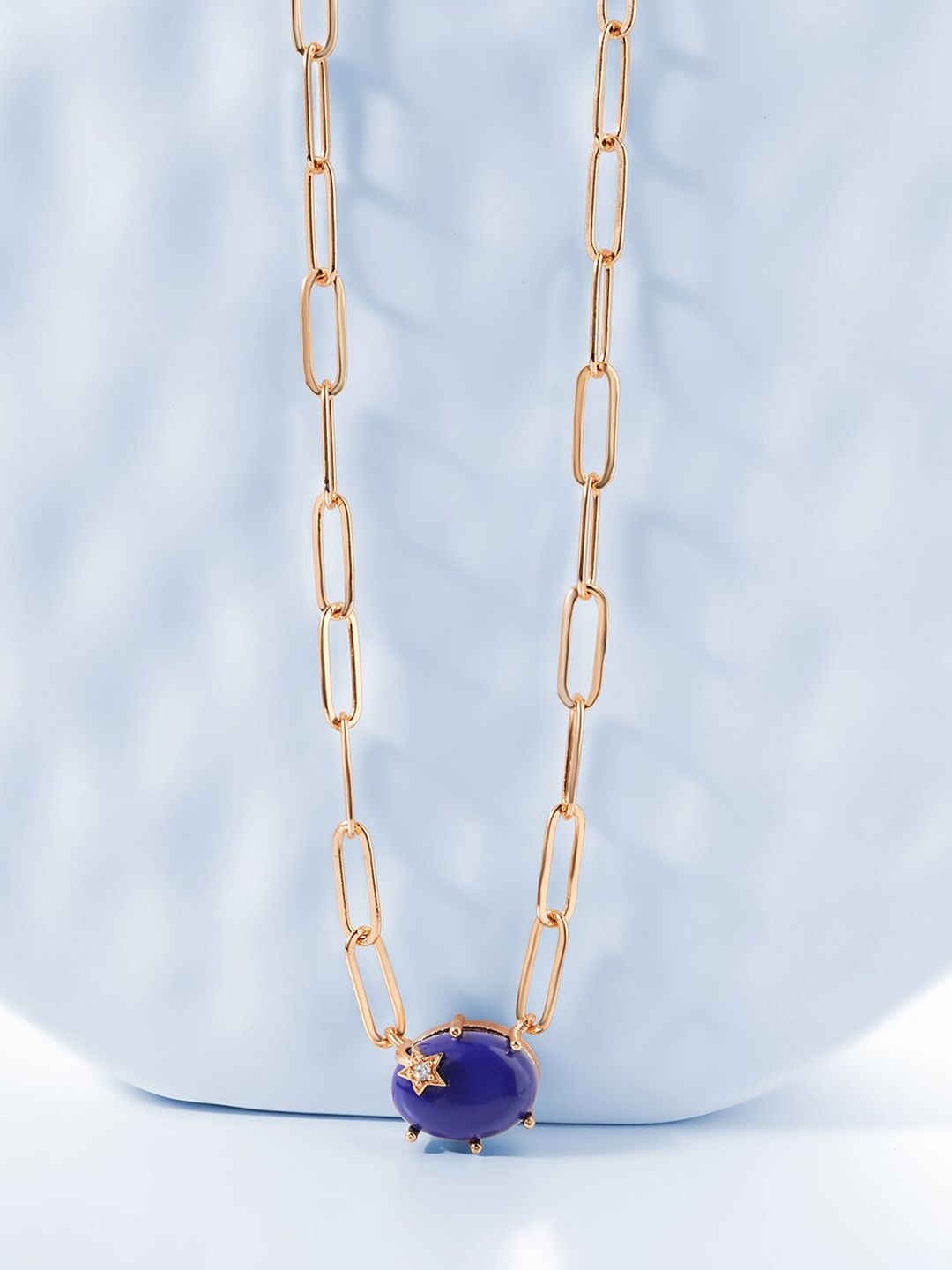 MINUTIAE Blue Brass Rose Gold-Plated Link Chain Price in India