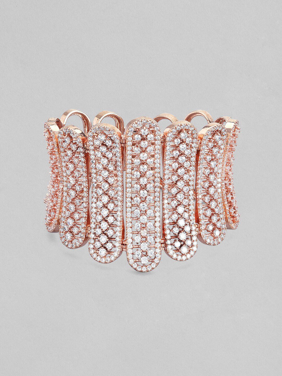 Rubans Women Rose Gold & White American Diamond Handcrafted Rose Gold-Plated Wraparound Bracelet Price in India
