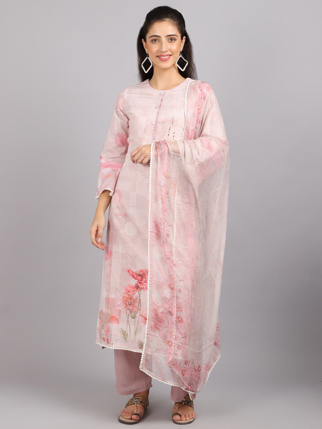 Stylee LIFESTYLE Pink Printed Unstitched Dress Material Price in India