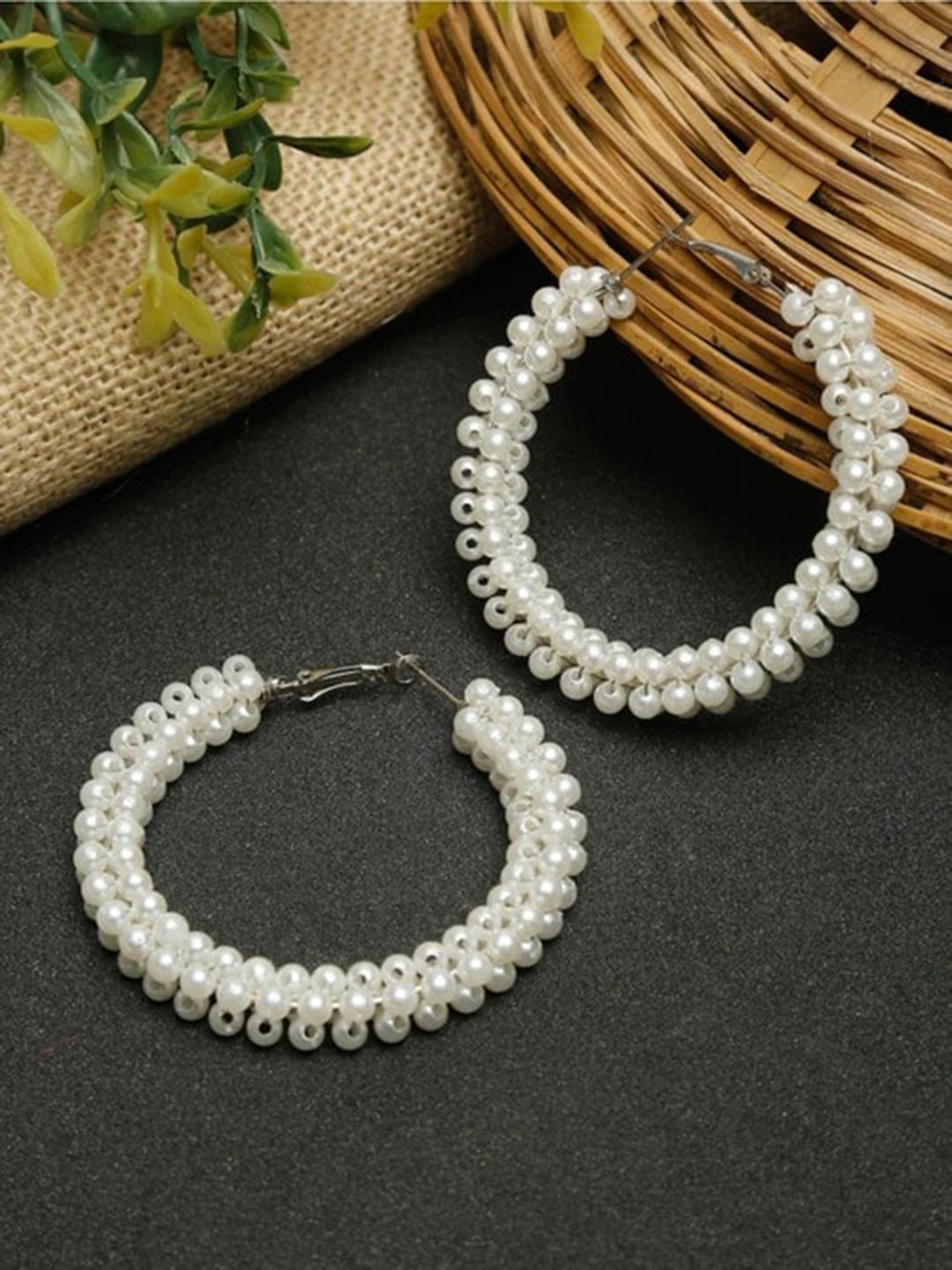 ANNA CREATIONS White Pearl Studded Hoop Contemporary Earring Price in India