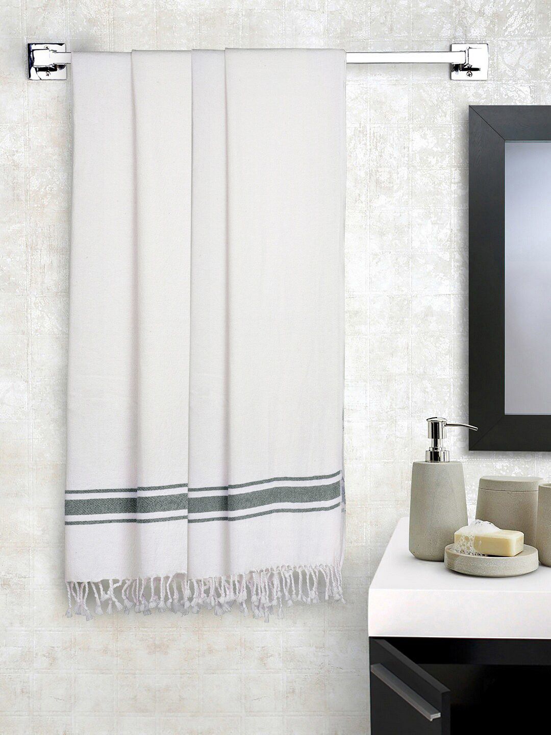 KLOTTHE Unisex Set of 4 White & Grey Solid 233 GSM Bath Towels Price in India