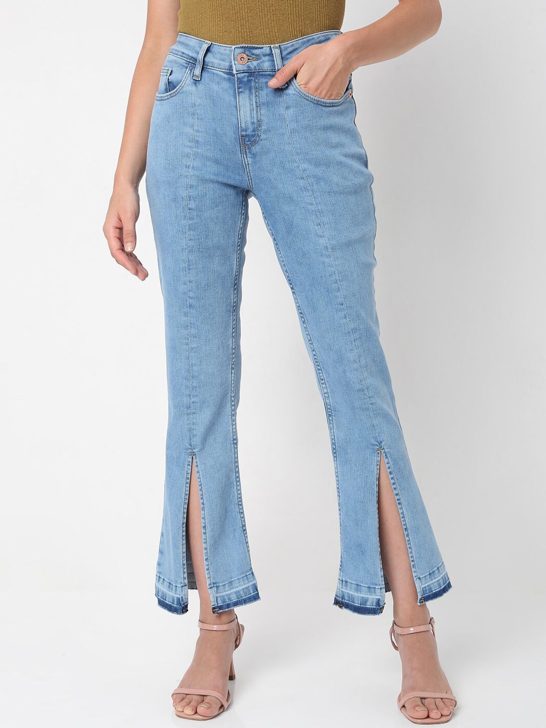 Vero Moda Women Blue Bootcut High-Rise Mildly Distressed Jeans Price in India