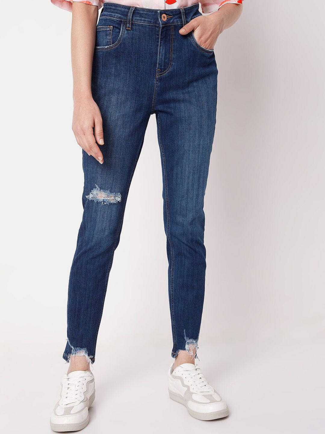 Vero Moda Women Blue Skinny Fit High-Rise Mildly Distressed Jeans Price in India