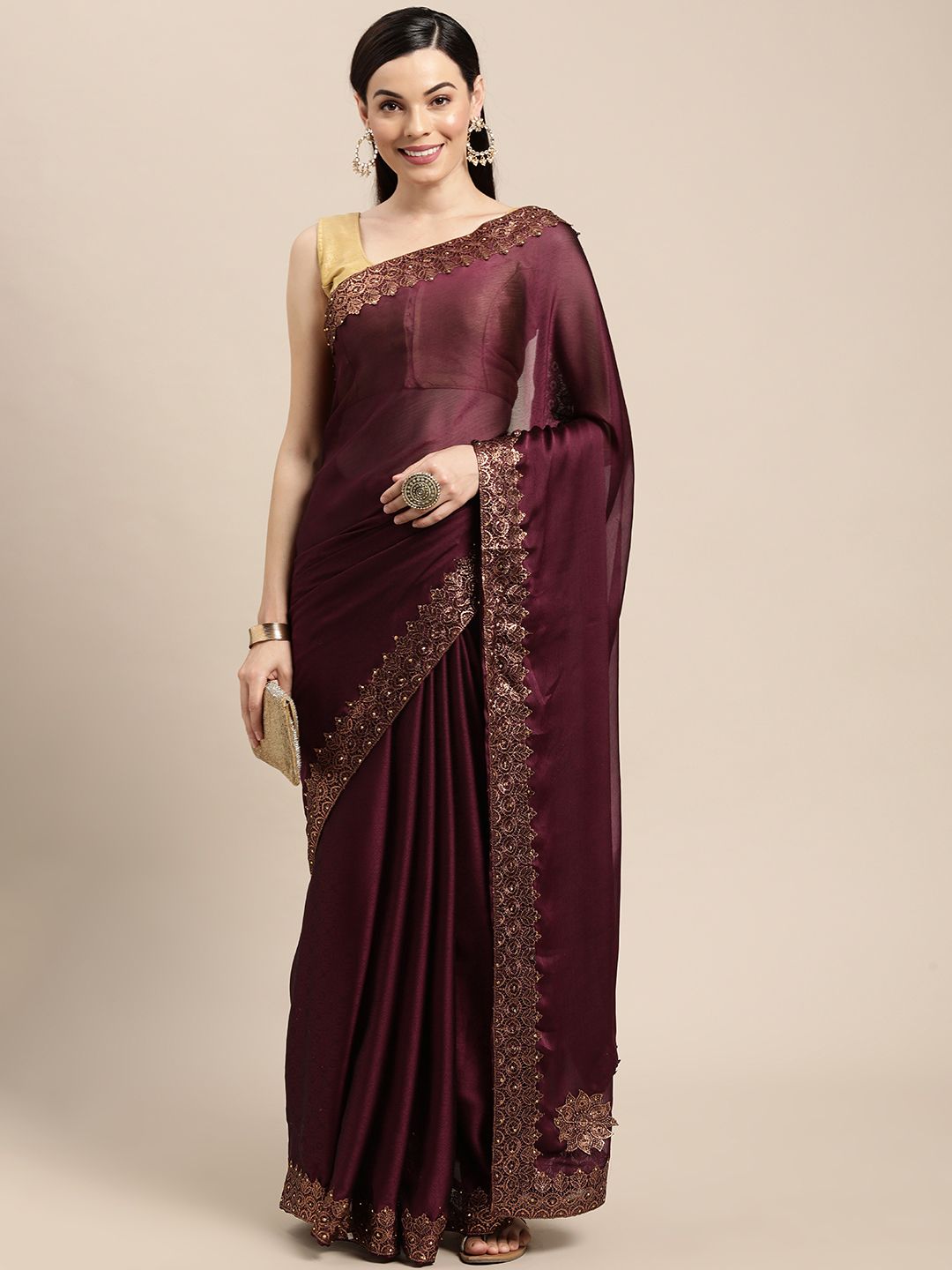 Pothys Maroon Pure Chiffon Saree