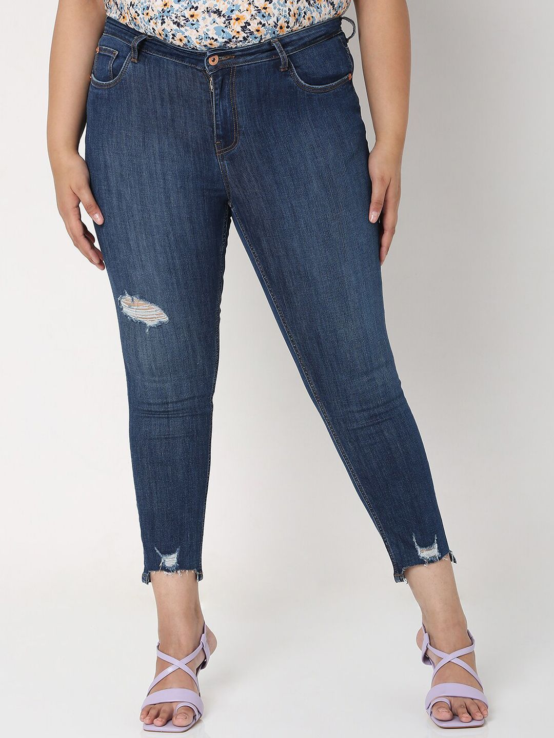 VERO MODA CURVE Women Blue Skinny Fit High-Rise Mildly Distressed Light Fade Jeans Price in India