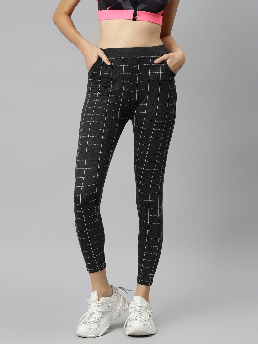 Aarika Women Charcoal Grey Checked Rapid-Dry Track Pants Price in India