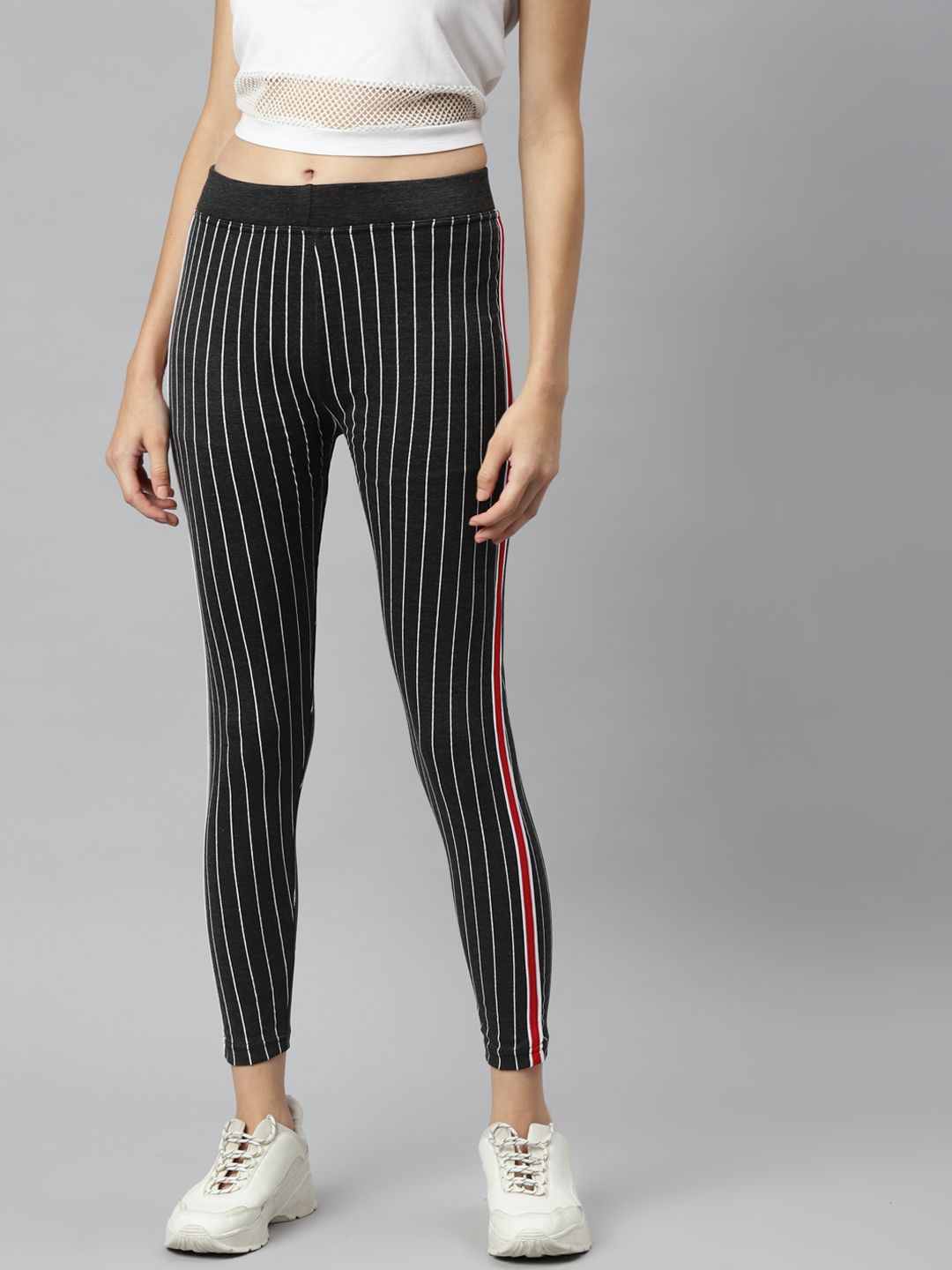 Aarika Women Charcoal Grey & Red Striped Rapid-Dry Track Pants Price in India