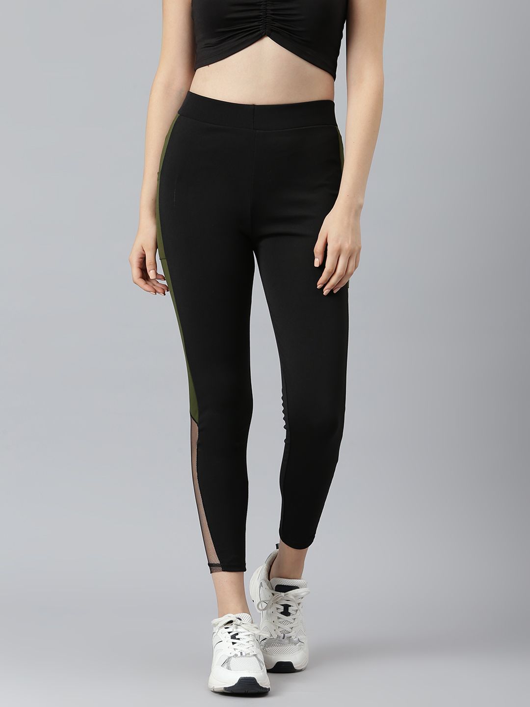 Aarika Women Black & Olive Green Colourblocked Rapid-Dry Track Pants Price in India