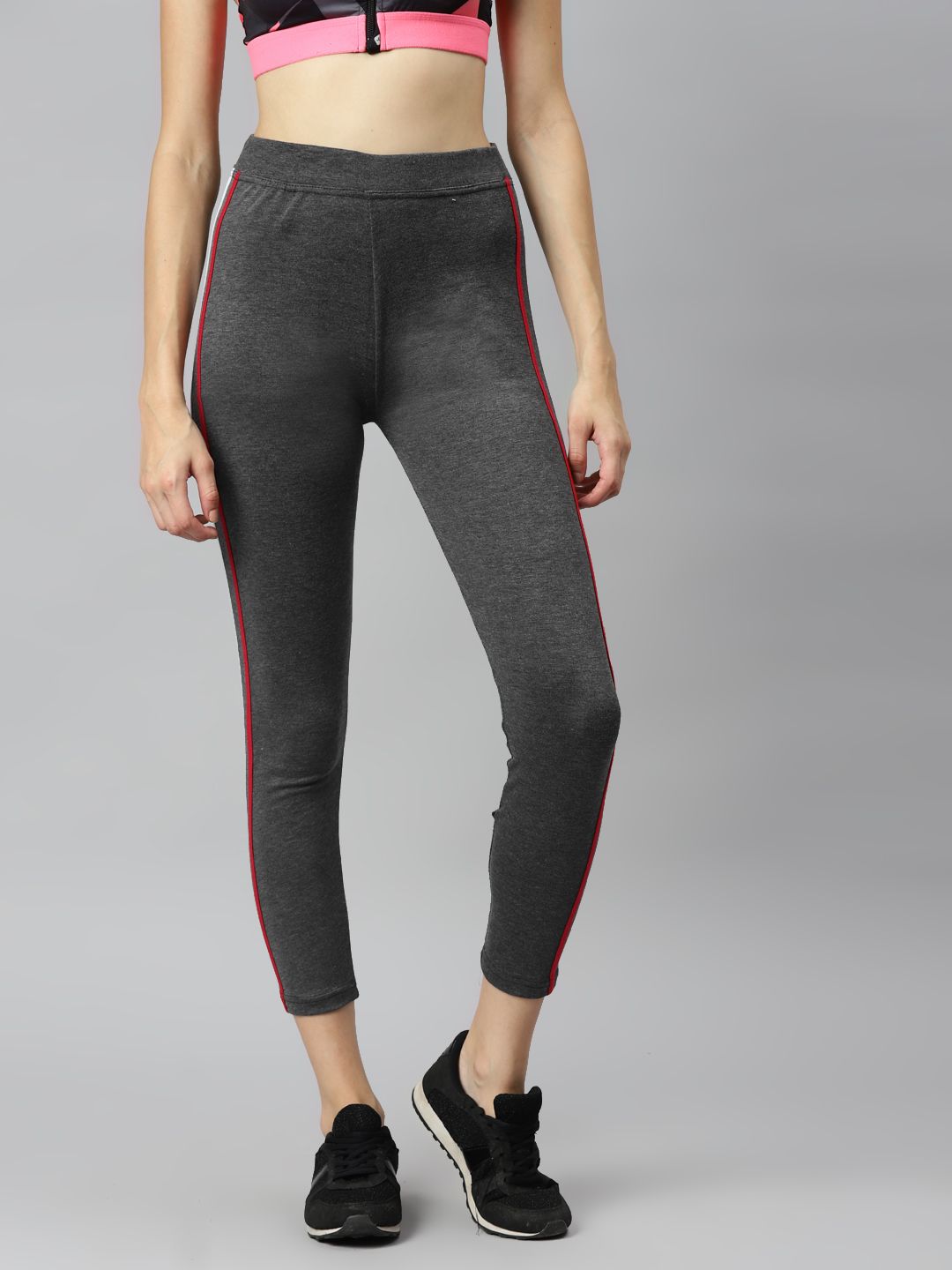 Aarika Women Grey & Red Side Striped Rapid-Dry Track Pants Price in India