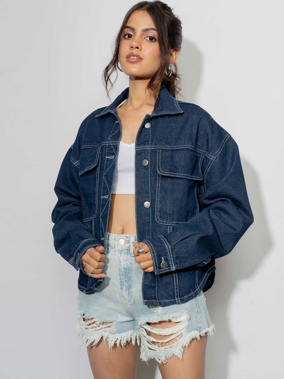 FREAKINS Women Stunning Blue Solid Jacket Price in India