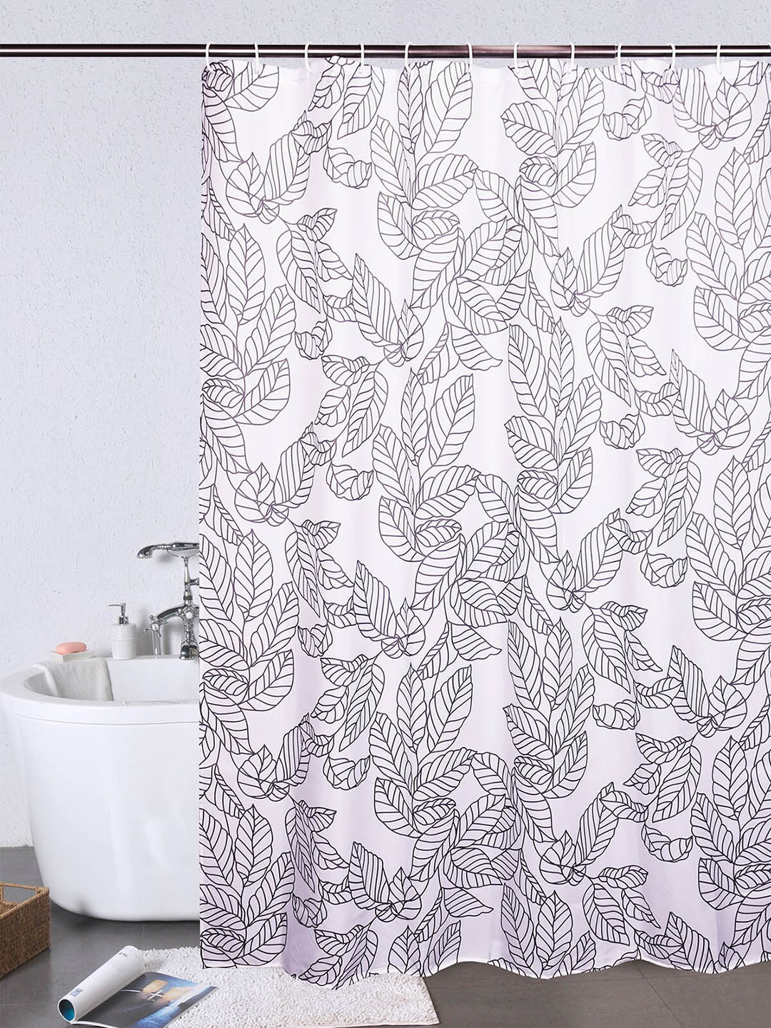 OBSESSIONS Grey & Black Printed Water Repellent Shower Curtain With 12 Hooks Price in India