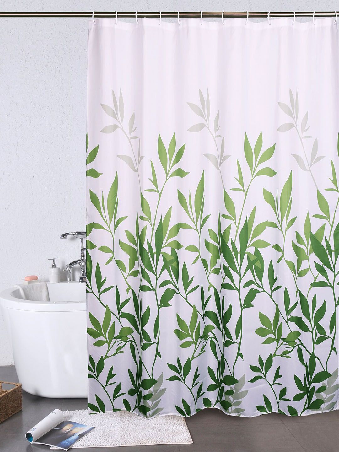 OBSESSIONS Green & White Floral Printed Water Repellent Shower Curtain Price in India