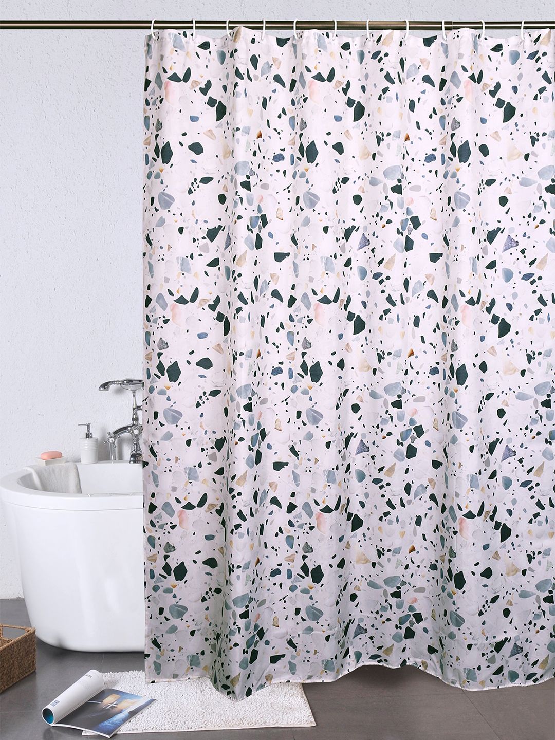 OBSESSIONS Grey Printed Water Repellent Shower Curtain Price in India