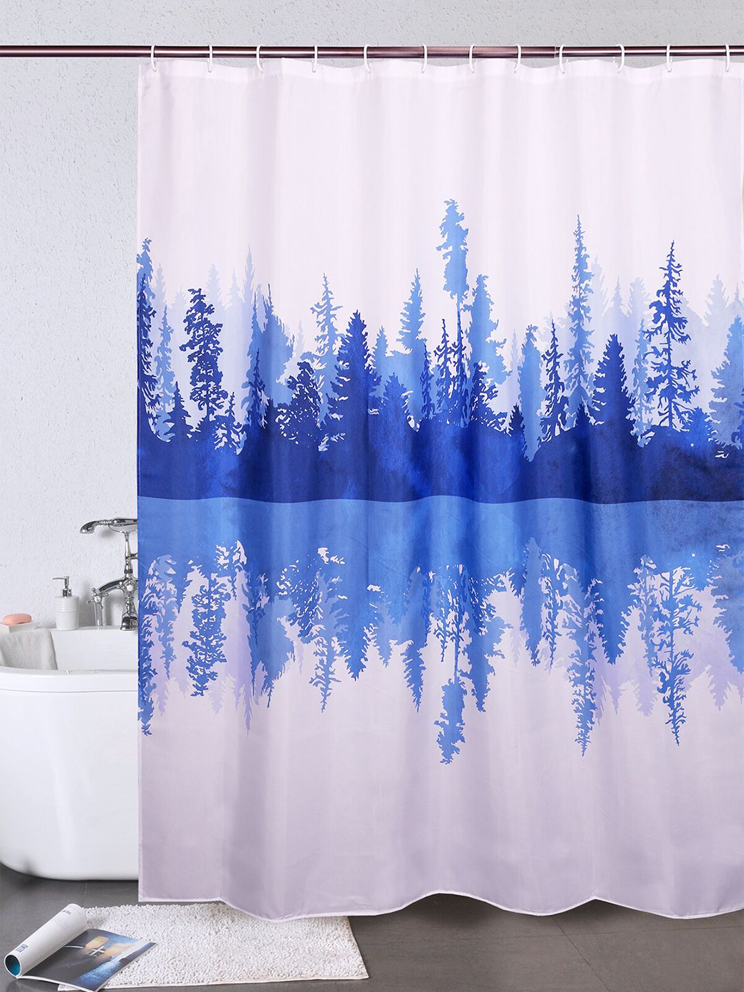 OBSESSIONS Blue & White Printed Shower Curtains Price in India