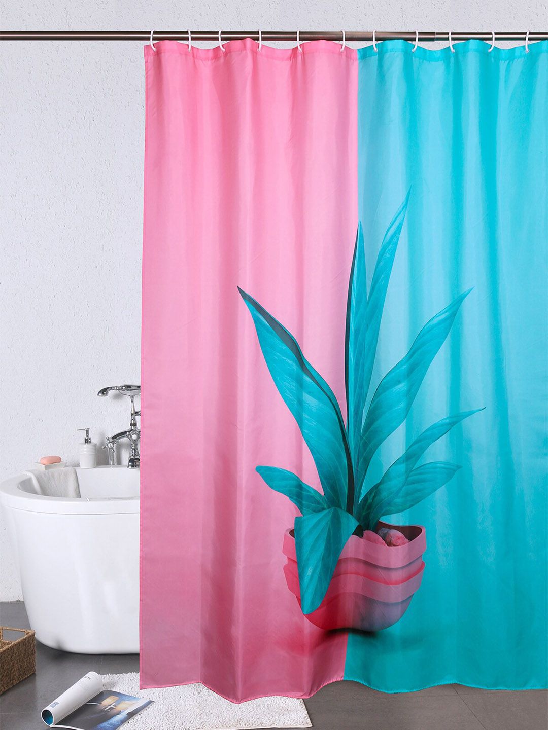 OBSESSIONS Turquoise Blue & PInk Solid Shower Curtains Price in India