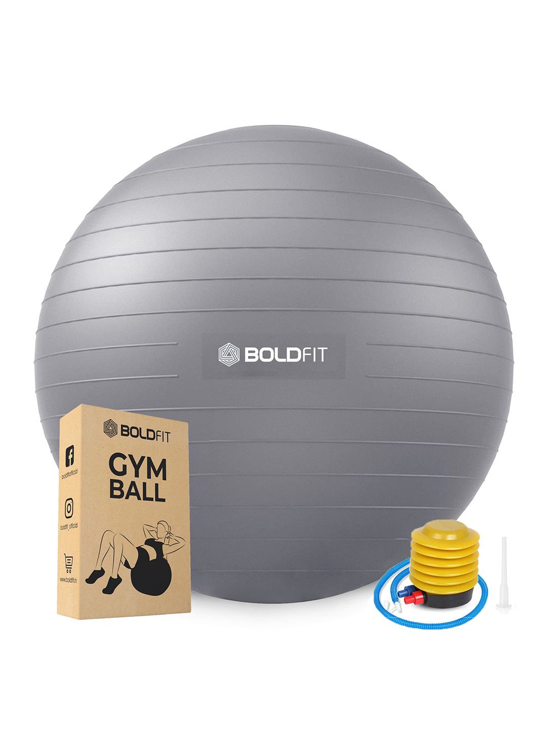 BOLDFIT Grey & Yellow Gym Ball with Pump Price in India