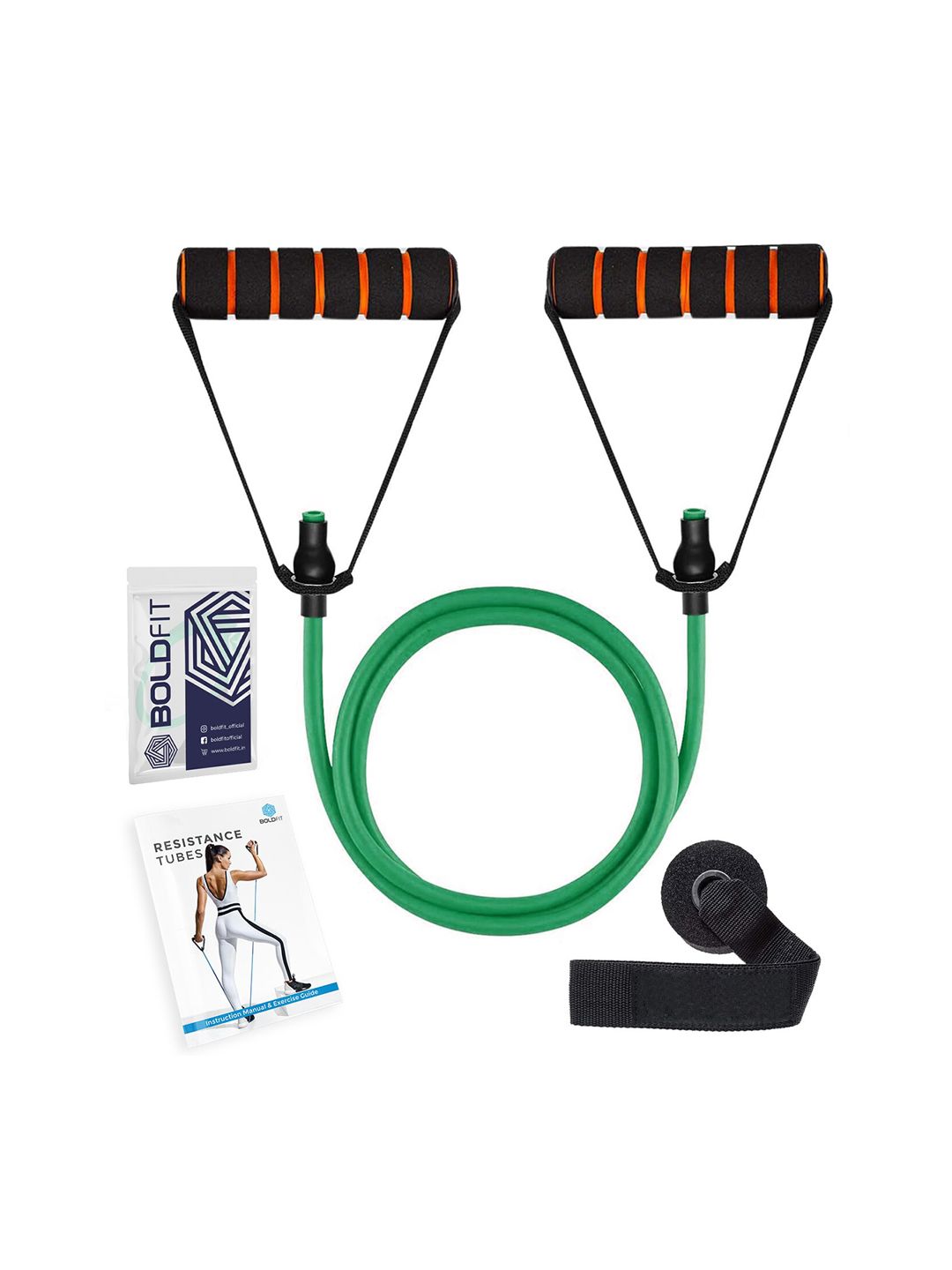 BOLDFIT Green & Black Solid Resistance Tube with Foam Handles Price in India