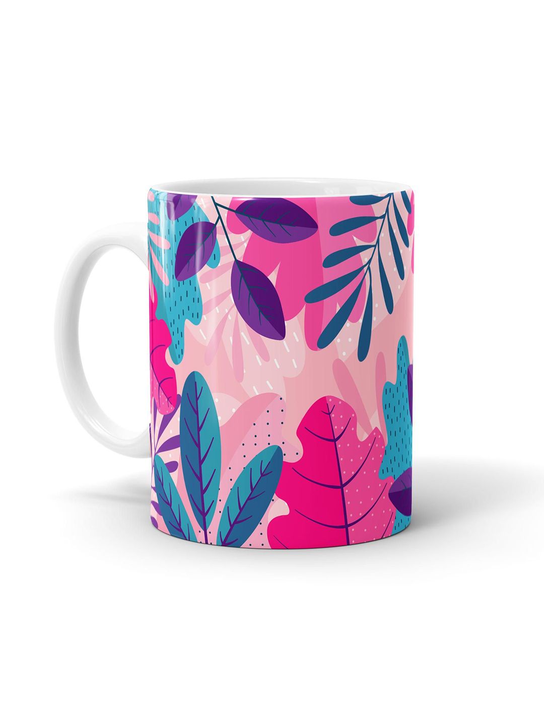 macmerise White & Pink Tropical Leaves Printed Ceramic Glossy Mug Price in India
