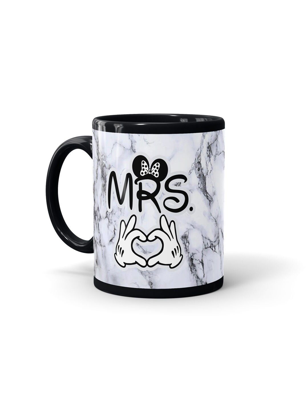 macmerise White & Black Mrs & Mr Hearts Printed Ceramic Glossy Mug Price in India