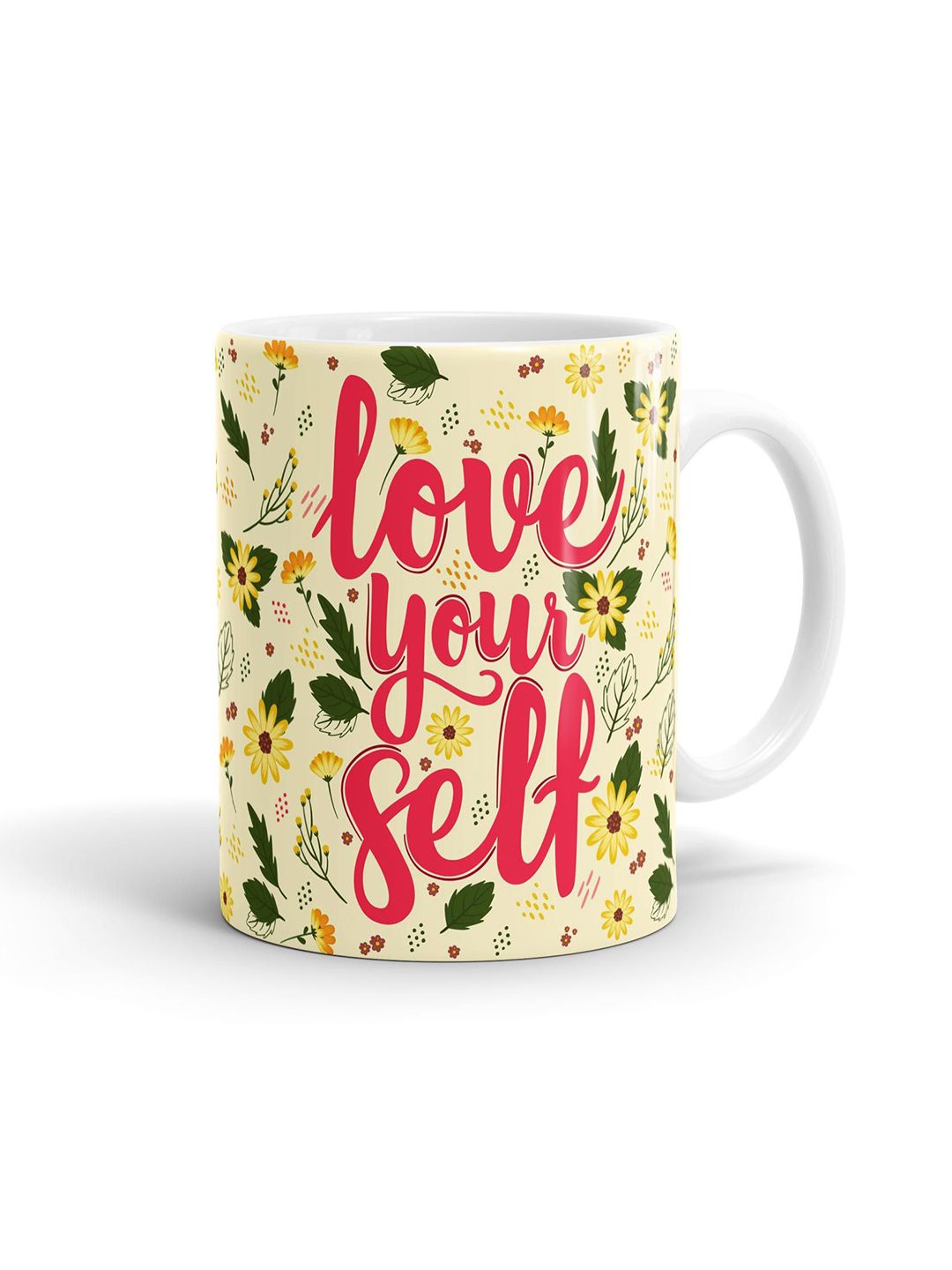 macmerise Yellow & Red Love Yourself Printed Ceramic Glossy Mug Price in India