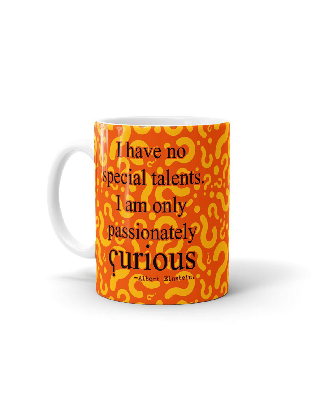 macmerise Black & Orange Curious Albert Einstein Printed Ceramic Glossy Mug Price in India