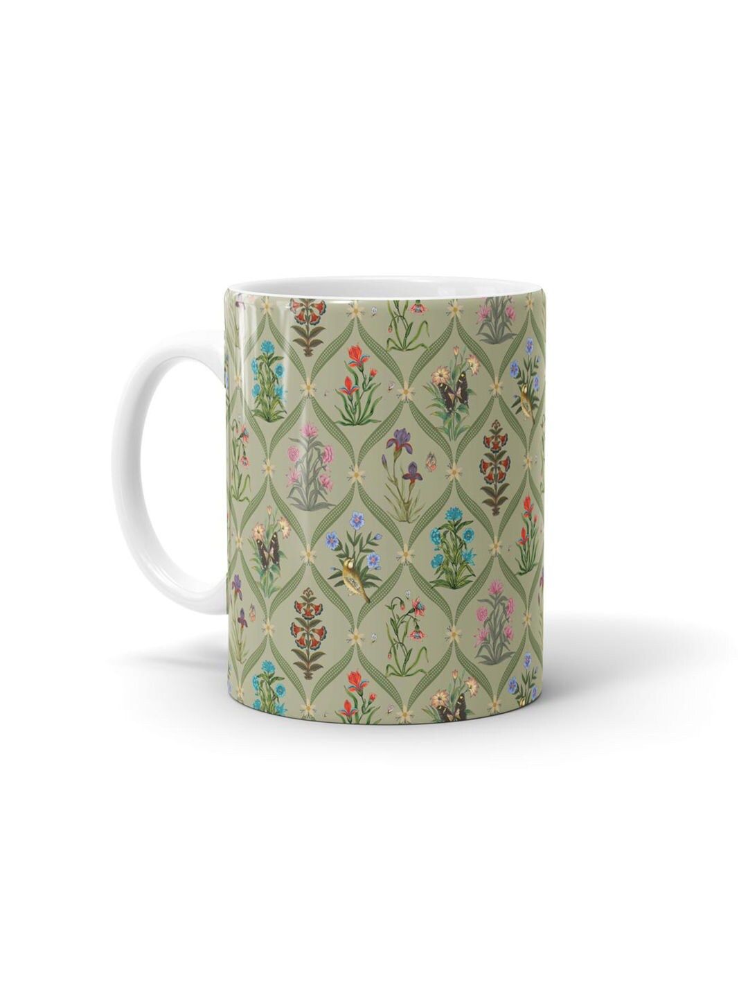 macmerise Mustard & Red Printed Ceramic Glossy Mug Price in India