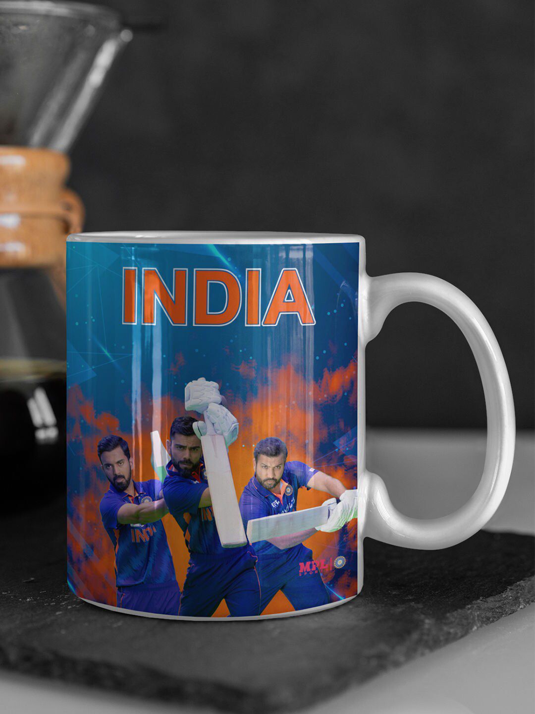 macmerise White & Blue Printed Ceramic Glossy Mug Price in India