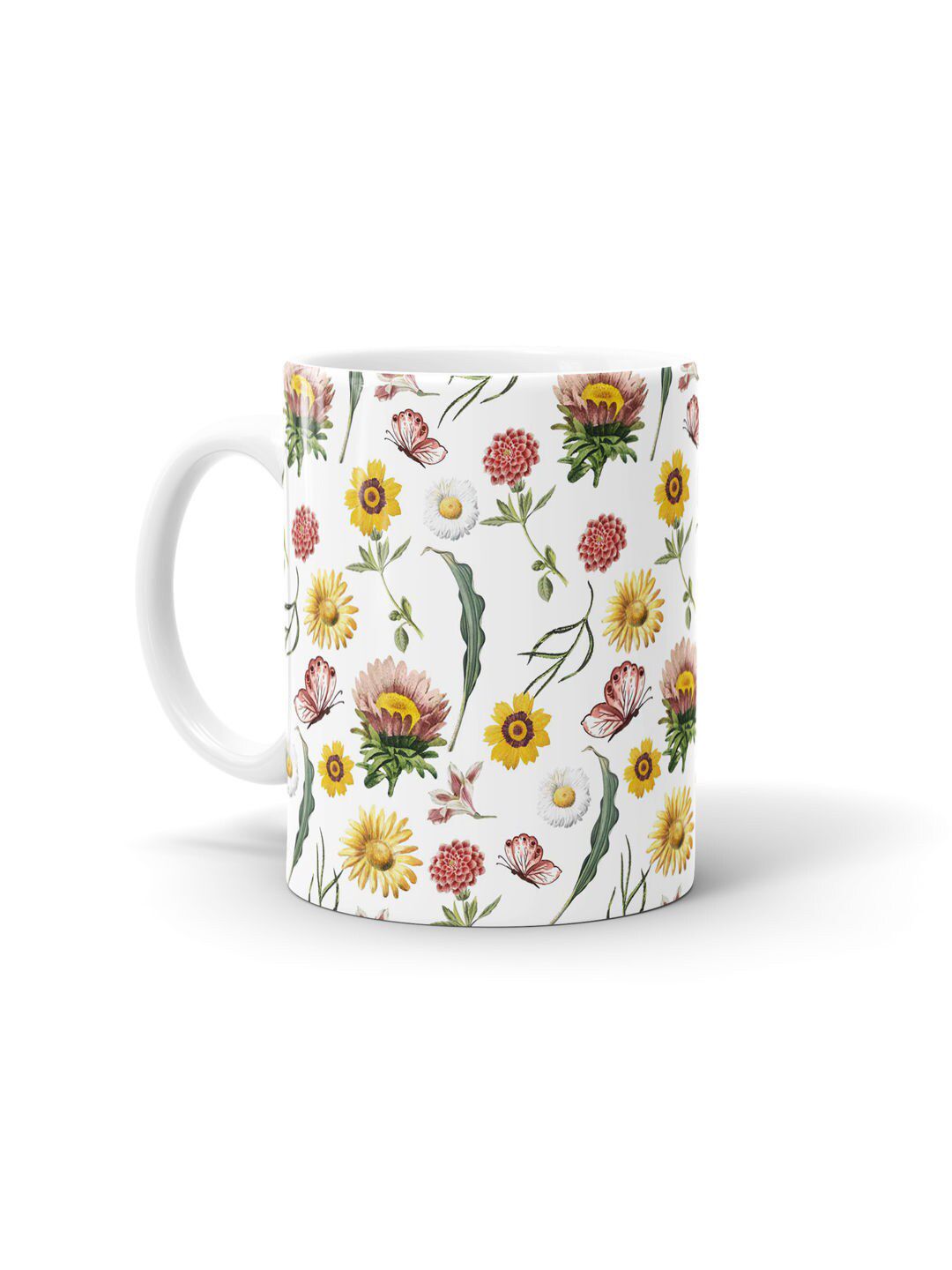 macmerise White & Yellow Floral Printed Ceramic Glossy Mug Price in India