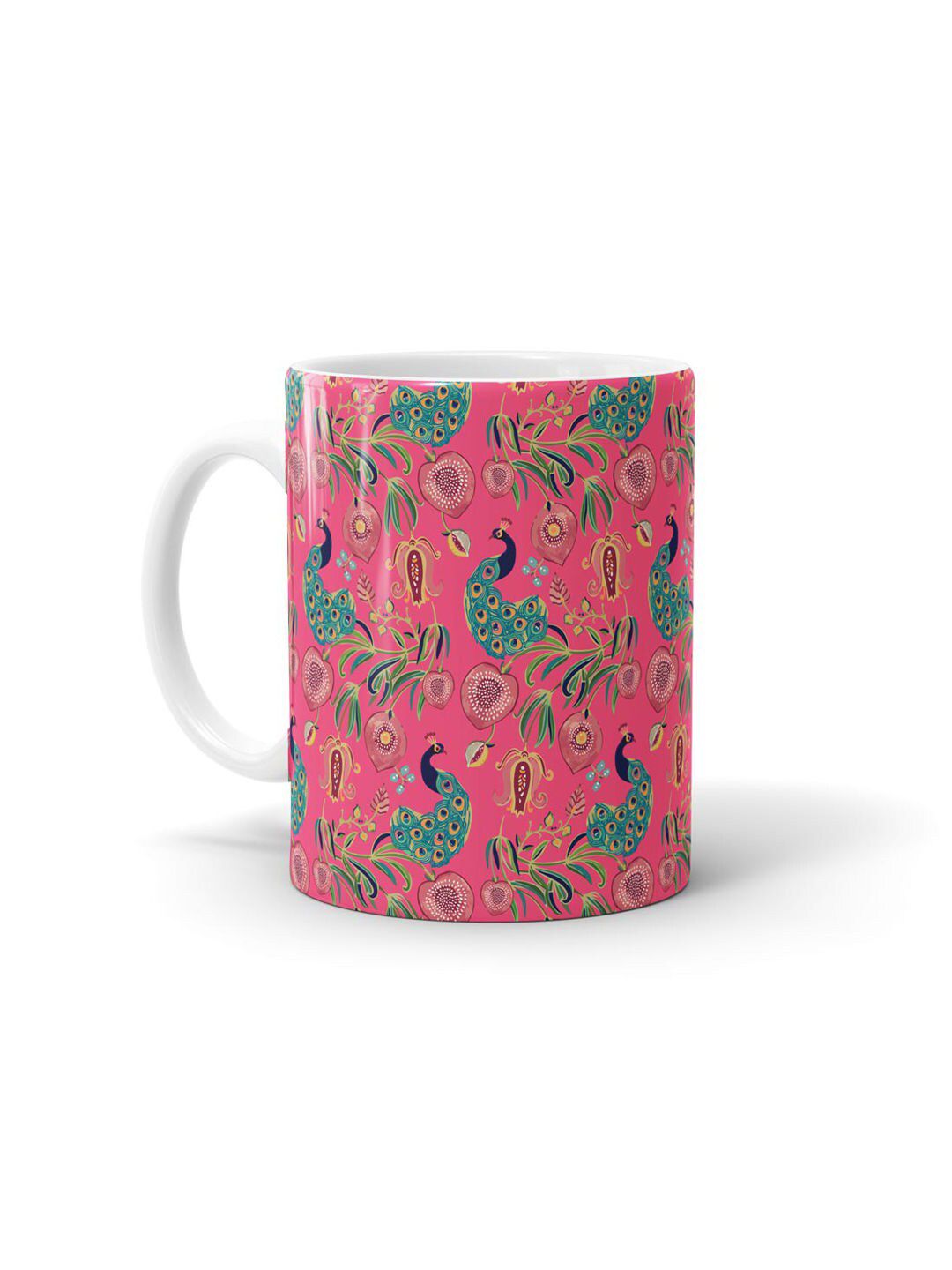 macmerise Pink & Green Geometric Printed Ceramic Glossy Mug Price in India