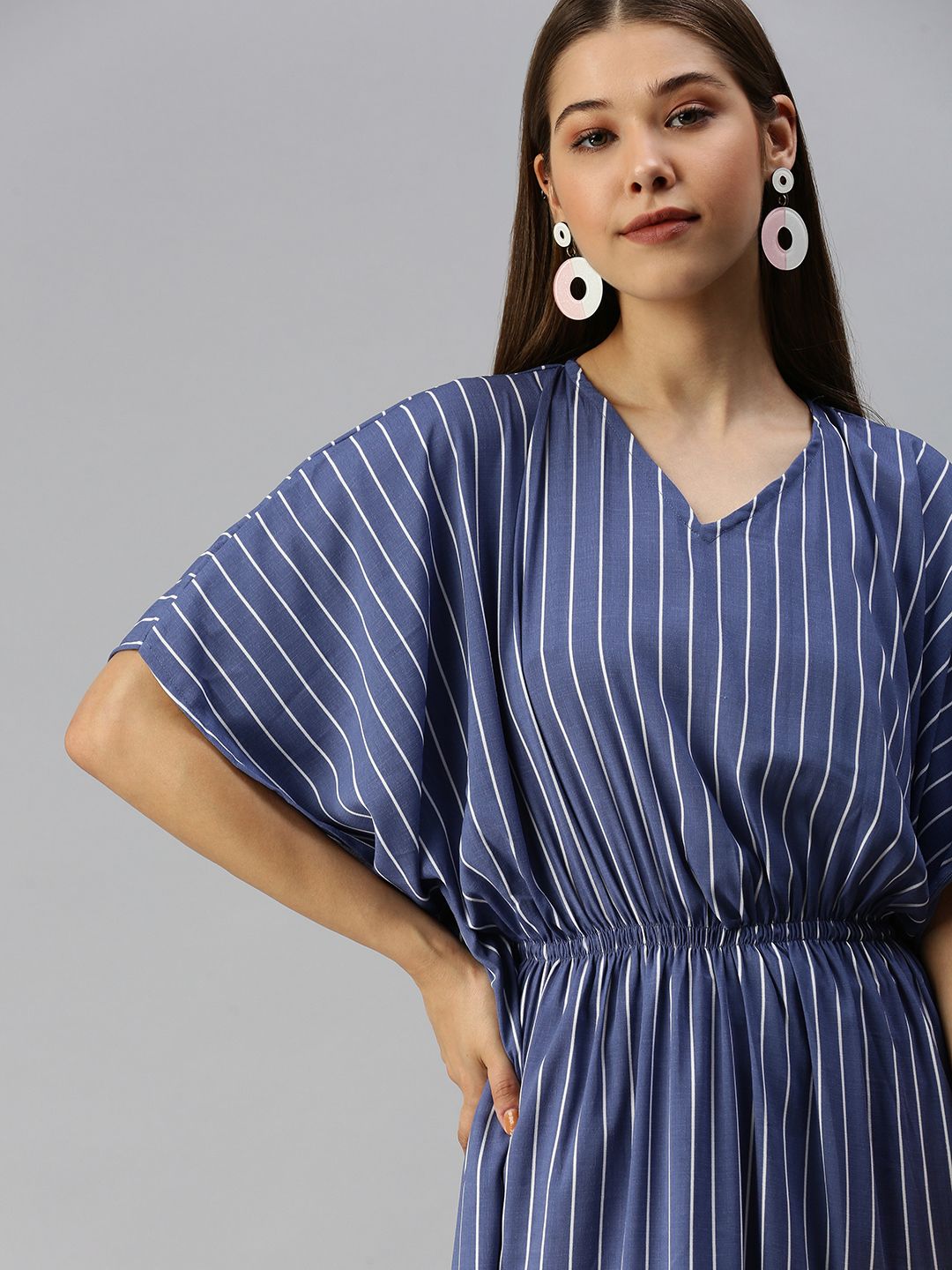 SHOWOFF Blue Striped Georgette Kaftan Dress Price in India