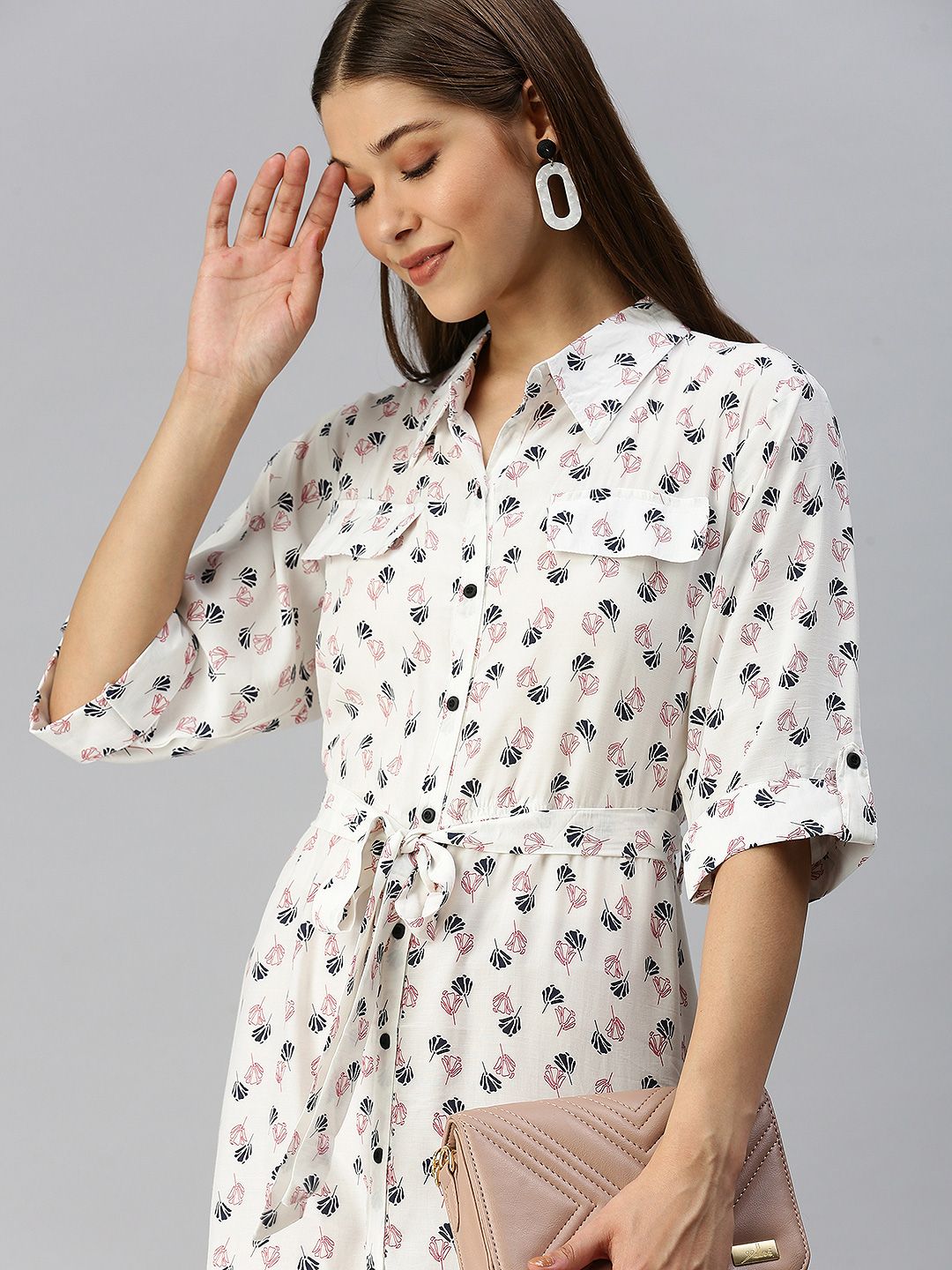 SHOWOFF White Floral Shirt Dress Price in India