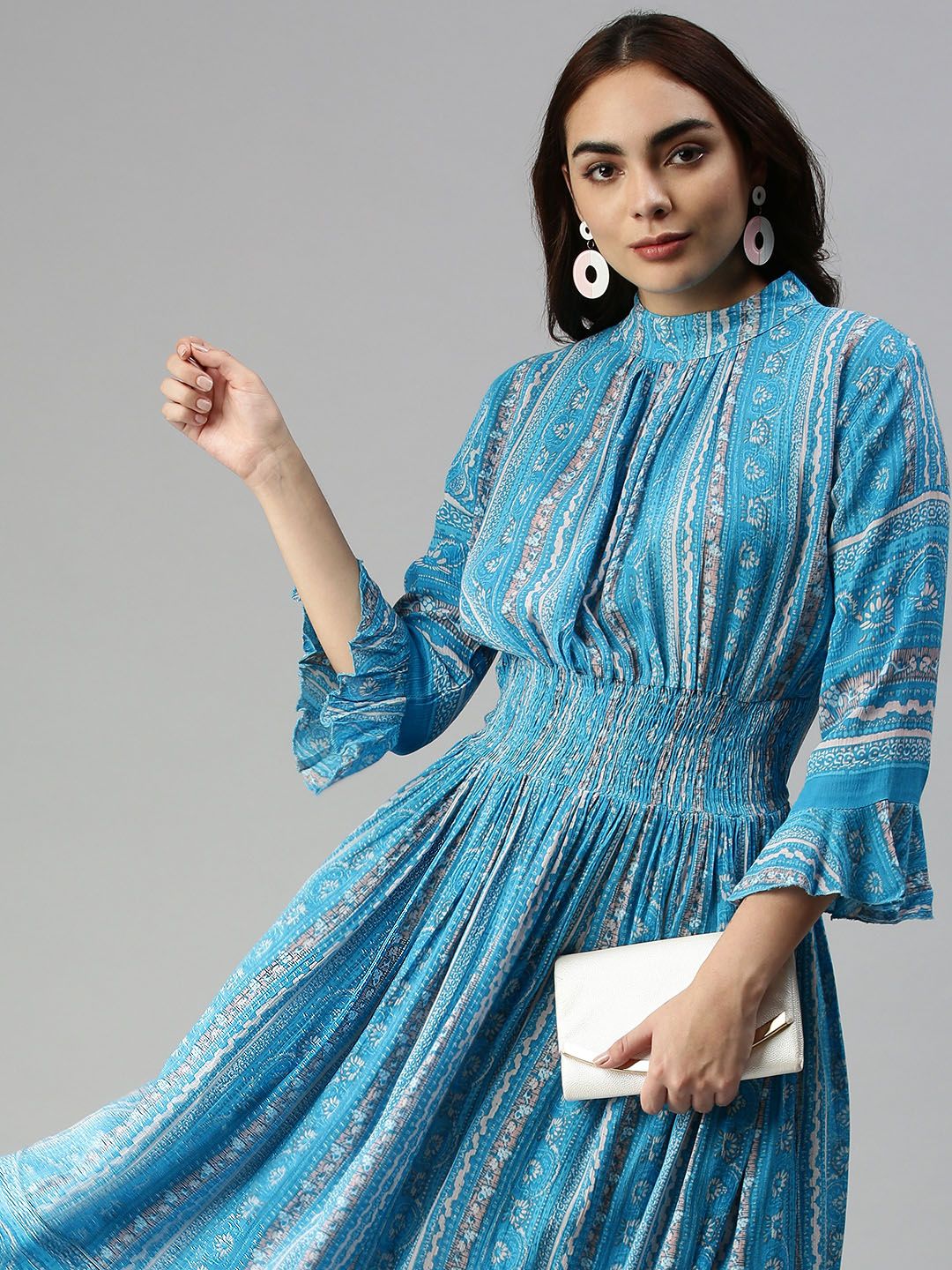 SHOWOFF Turquoise Blue Georgette Maxi Dress Price in India