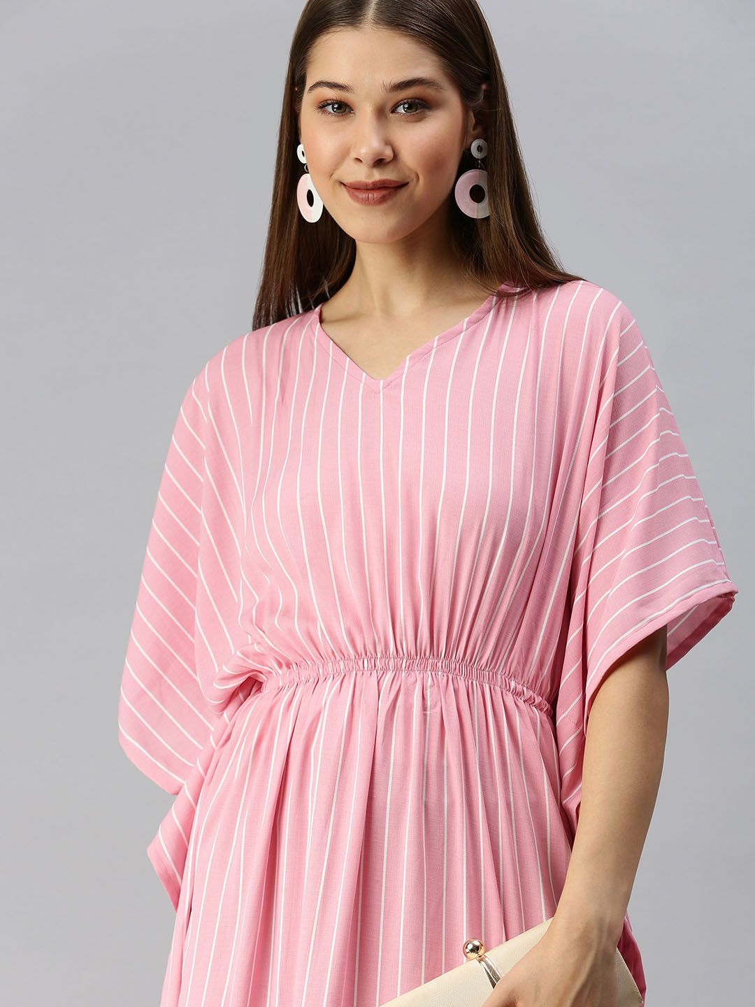 SHOWOFF Pink Striped Georgette Kaftan Dress Price in India