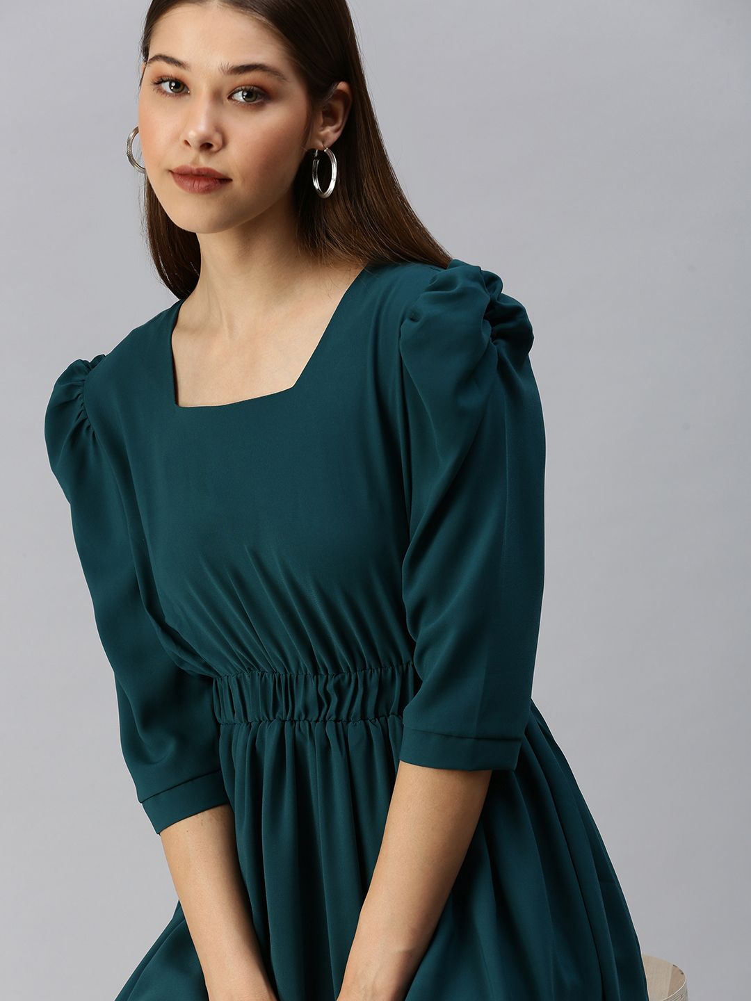 SHOWOFF Green Crepe Blouson Dress Price in India