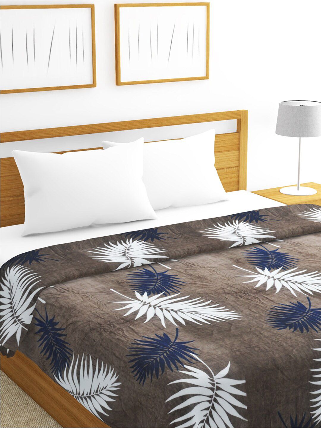 BIANCA Charcoal & White Floral Microfiber AC Room 233 GSM Nautical Double Bed Blanket Price in India