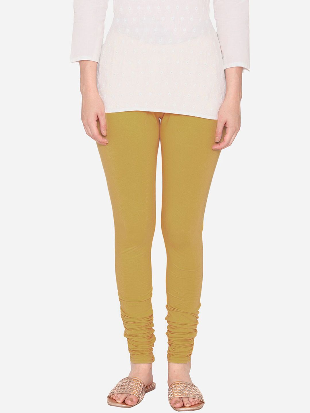 Vami Women Gold-Coloured Solid Churidar-Length Leggings Price in India