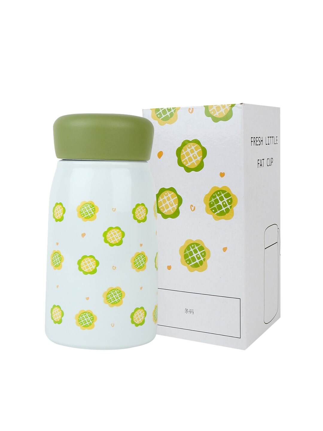 iSWEVEN Green & White Floral Printed Stainless Steel Double Wall Vacuum Insulated Thermos Water Bottle Price in India