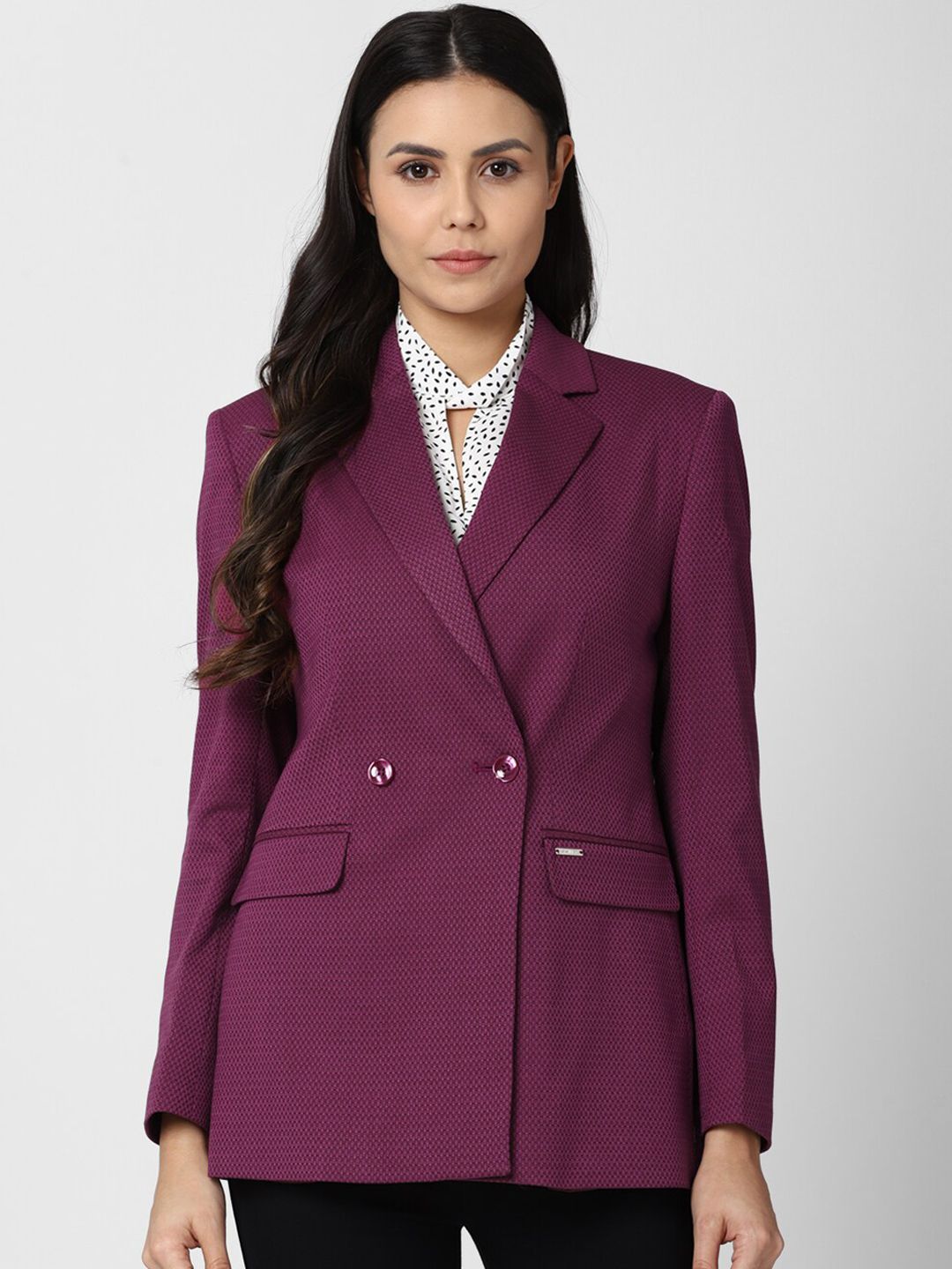 Van Heusen Woman Maroon Solid Single-Breasted Casual Blazer