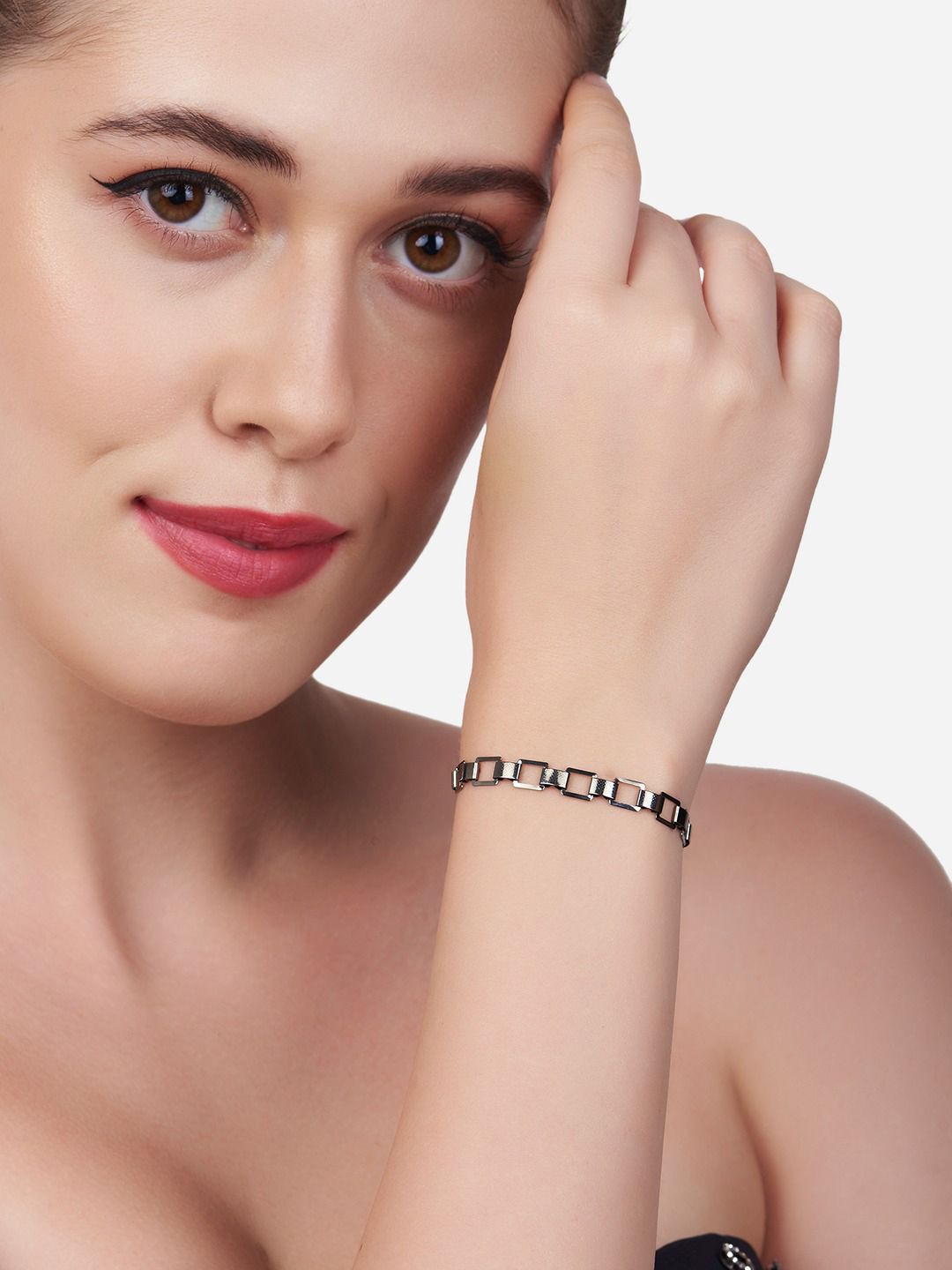 AMI Women Black Silver-Plated Link Bracelet Price in India