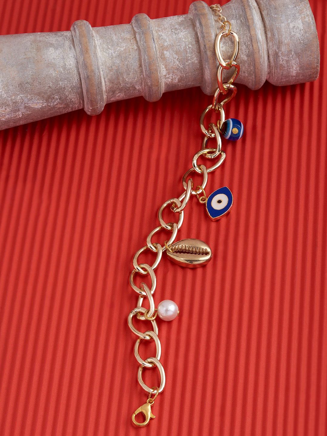 AMI Women Blue Pearls Gold-Plated Charm Bracelet Price in India
