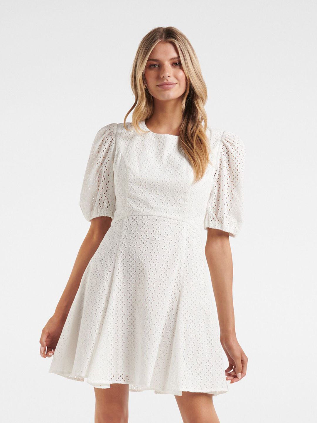 Forever New Women White Self Design Mini Dress Price in India